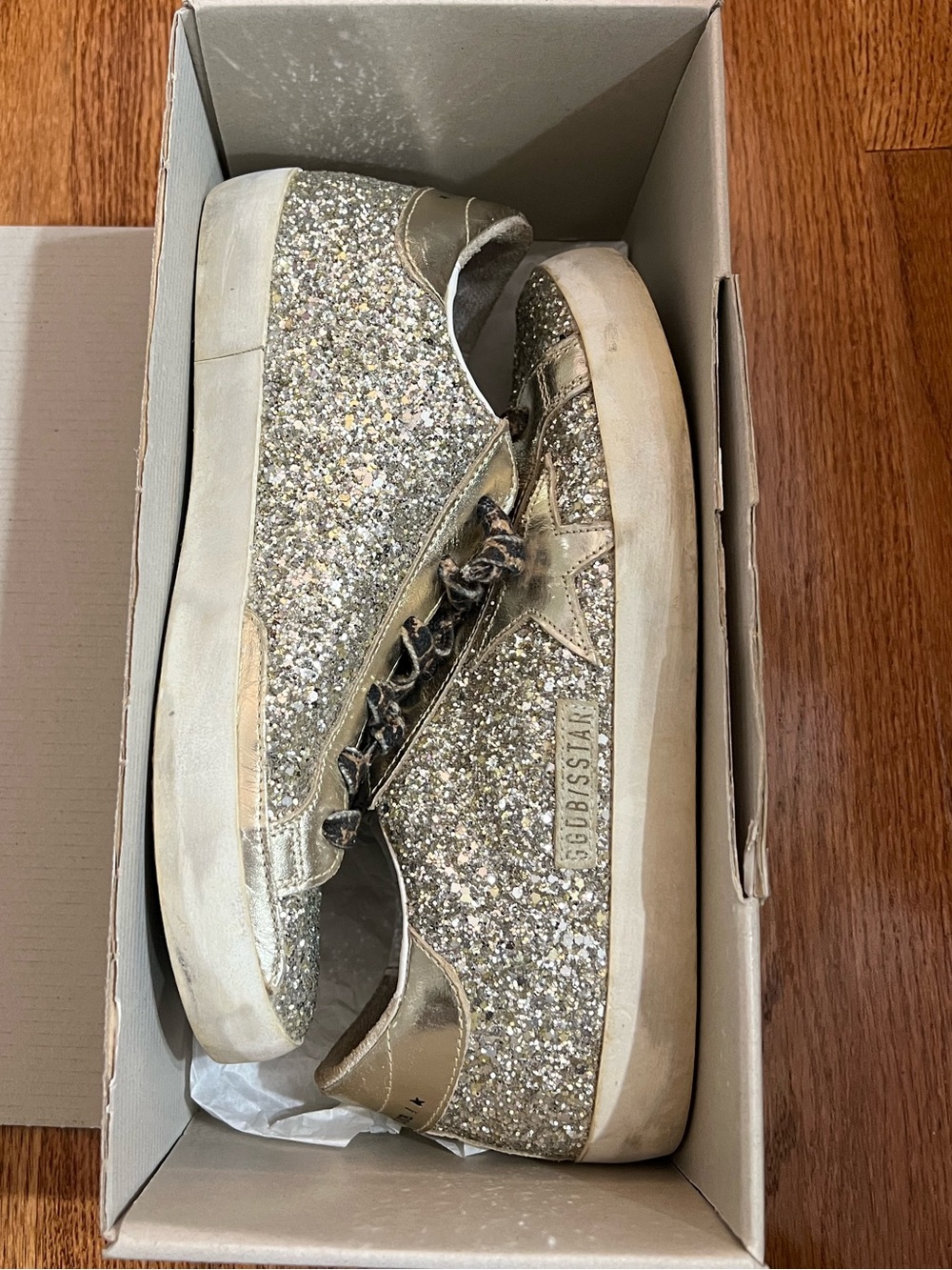 Golden Goose Glitter Low-Top Sneakers in Silver